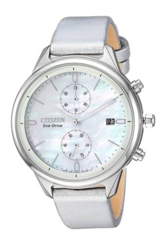 Ceasuri femei citizen watches womens pearl chronograph silver leather watch 39mm silver
