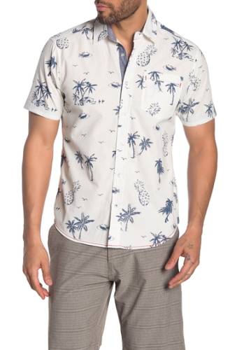 Imbracaminte barbati burnside short sleeve tropical print regular fit shirt ecru