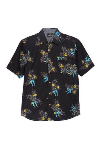 Imbracaminte barbati burnside tropical palm short sleeve regular fit shirt black