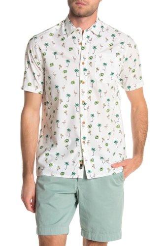 Imbracaminte barbati burnside tropical print short sleeve regular fit shirt ecru