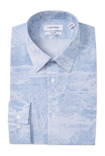 Imbracaminte barbati calvin klein print slim fit stretch dress shirt blue frost