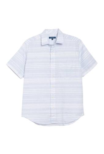 Imbracaminte barbati cole haan linen blend striped regular fit shirt zen blue