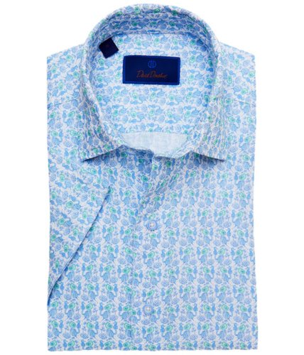 Imbracaminte barbati david donahue blue seahorse printed short sleeve sport shirt whiteblue