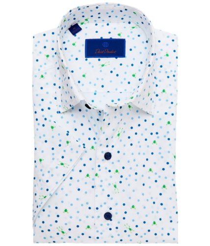 Imbracaminte barbati david donahue frog and dot print short sleeve sport shirt whiteblue