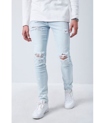 Imbracaminte barbati forever21 distressed paint splatter skinny jeans light denimwhite