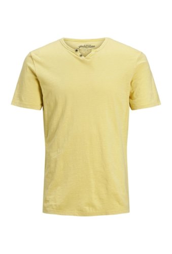 Imbracaminte barbati jack jones split neck t-shirt lemon drop