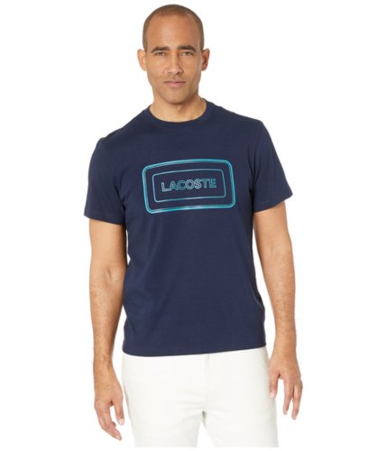 Imbracaminte barbati lacoste short sleeve graphic reflective lacoste print on chest quotmotionquot navy blue