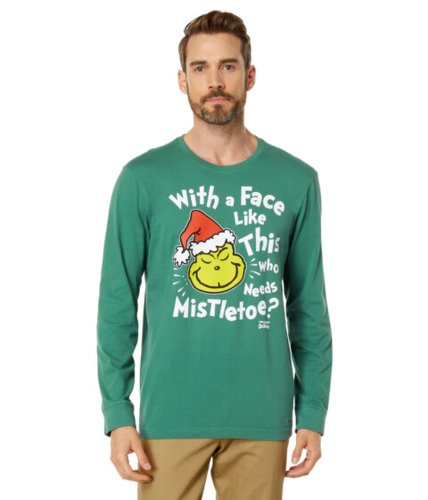 Imbracaminte barbati life is good with a face like this grinch long sleeve tee spruce green
