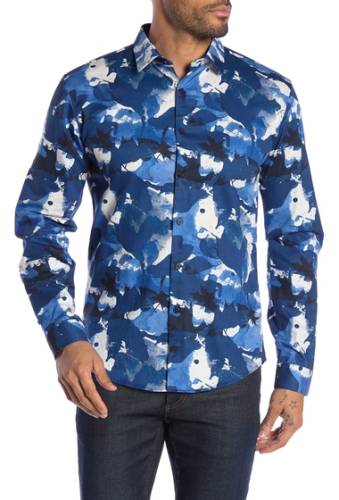 Imbracaminte barbati lindbergh patterned long sleeve regular fit shirt blue