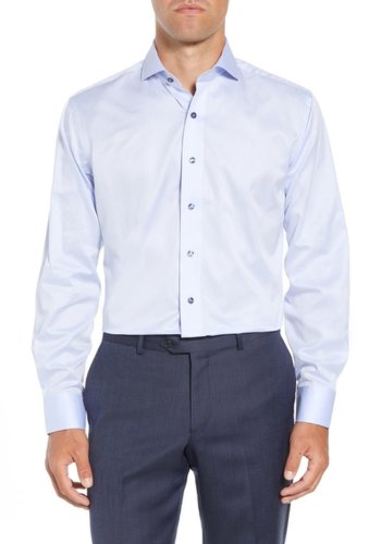 Imbracaminte barbati lorenzo uomo solid textured trim fit dress shirt medium blu