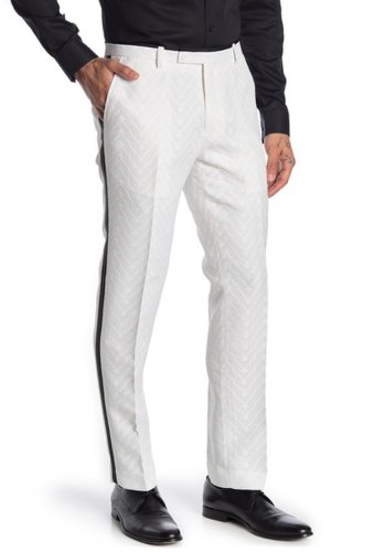Imbracaminte barbati paisley gray geo textured slim tuxedo pants white tonal