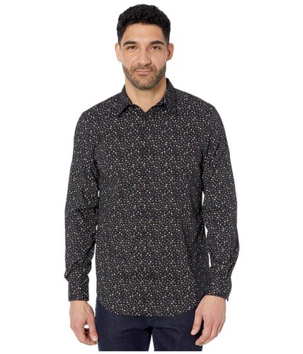 Imbracaminte barbati perry ellis floral print stretch long sleeve button-down shirt black