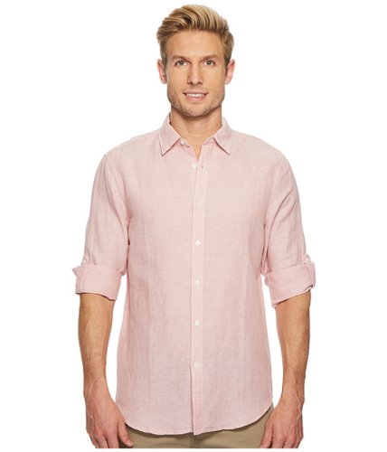 Imbracaminte barbati perry ellis rolled-sleeve solid linen cotton shirt himalayan pink