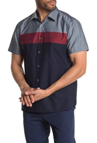 Imbracaminte barbati perry ellis short sleeve colorblock button down shirt tomato