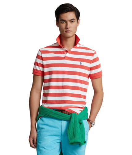 Imbracaminte barbati polo ralph lauren classic fit striped mesh polo shirt redwhite