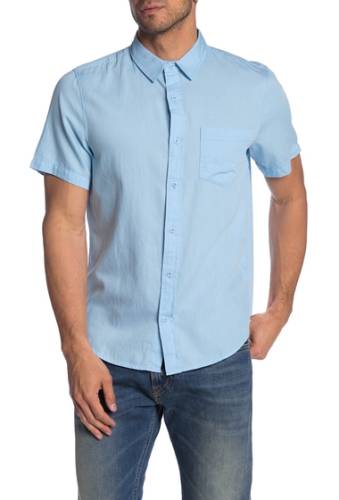 Imbracaminte barbati public opinion micro check short sleeve regular fit shirt blue cool dobby texture