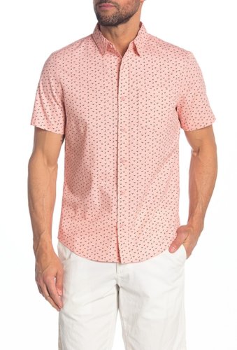 Imbracaminte barbati public opinion patterned short sleeve regular fit printed shirt coral black geo check