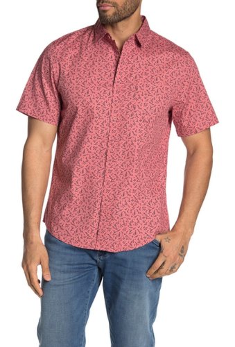 Imbracaminte barbati public opinion short sleeve regular fit print woven shirt pink navy matchstick