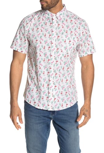 Imbracaminte barbati public opinion short sleeve regular fit print woven shirt white palm flamingos