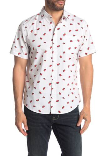 Imbracaminte barbati public opinion short sleeve regular fit print woven shirt white watermelon stripe