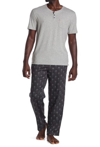 Imbracaminte barbati robert graham heathered pocket t-shirt skull pants 2-piece pajama set blk novel