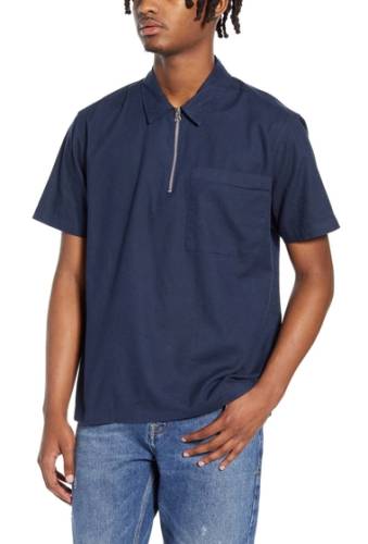 Imbracaminte barbati topman classic fit short sleeve quarter zip popover shirt navy blue