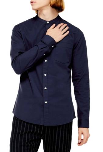 Imbracaminte barbati Topman slim fit band collar oxford button-up shirt navy blue