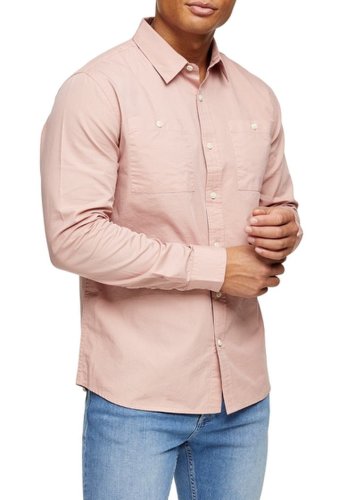 Imbracaminte barbati topman slim fit ripstop button-up shirt pink