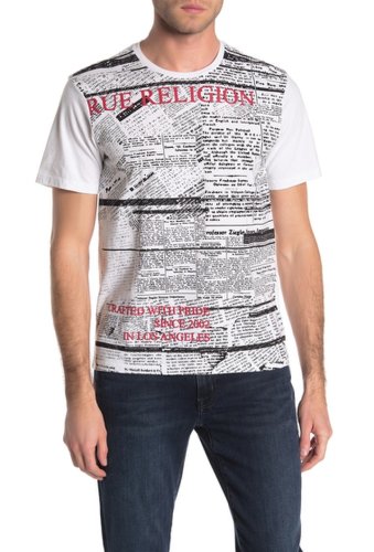 Imbracaminte barbati true religion newspaper graphic print crew neck t-shirt white