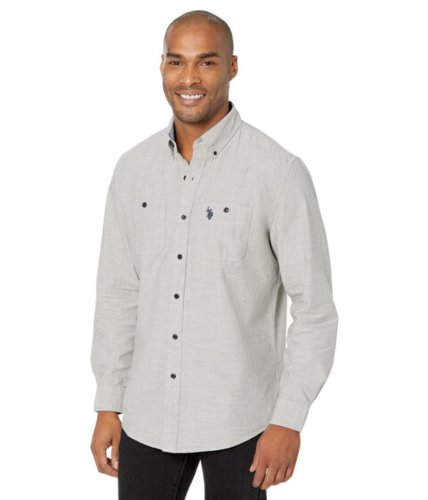 Imbracaminte barbati us polo assn long sleeve classic fit canvas button-down woven shirt industrial grey