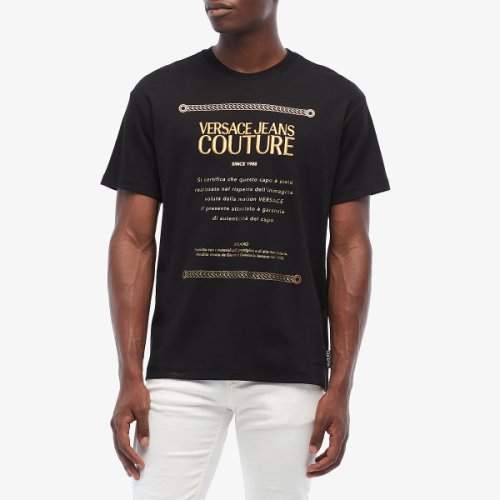 Imbracaminte barbati versace warranty label embroidered logo t-shirt blackgold