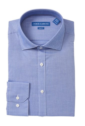 Imbracaminte barbati Vince Camuto basketweave pattern slim fit dress shirt medium blue dobby