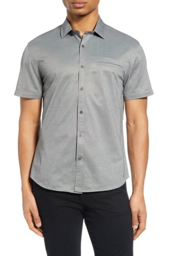 Imbracaminte barbati vince camuto slim fit short sleeve piqu button-up shirt grey solid