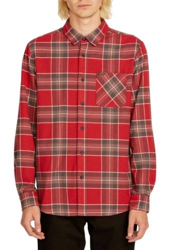 Imbracaminte barbati volcom caden plaid print regular fit flannel shirt burgundy