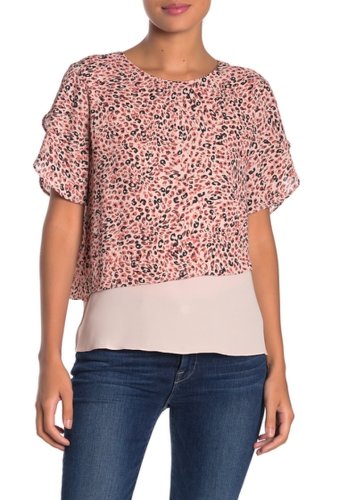 Imbracaminte femei 14th union layered butterfly sleeve blouse regular petite pink smoke leopard- pink smoke