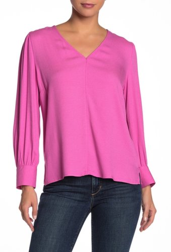 Imbracaminte femei 14th union v-neck long sleeve blouse regular petite pink phlox