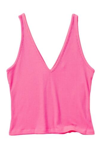 Imbracaminte femei abound double v-neck ribbed crop tank top pink knockout