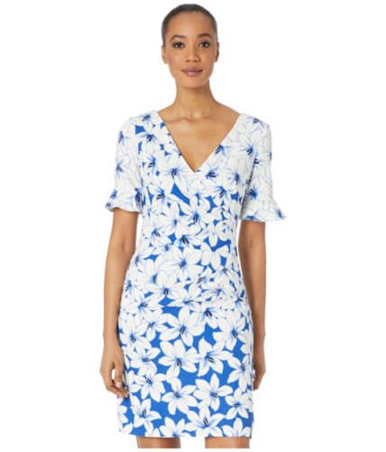 Imbracaminte femei adrianna papell graphic lily draped a-line dress w flounce sleeve blue multi