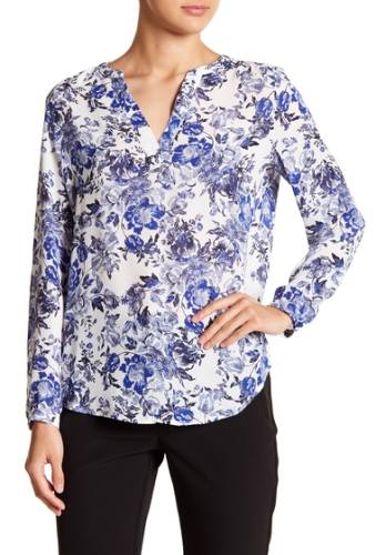 Imbracaminte femei adrianna papell split neck long sleeve blouse blue blooming flora