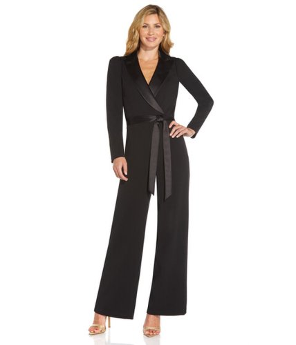Imbracaminte femei adrianna papell stretch knit crepe tuxedo jumpsuit black