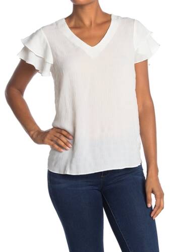 Imbracaminte femei adrianna papell v-neck flutter sleeve smocked t-shirt white