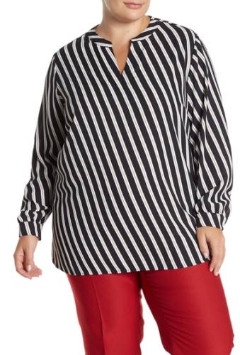 Imbracaminte femei ak anne klein split neck stripe print blouse plus size anne blkzinc cmb