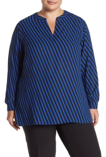 Imbracaminte femei Ak Anne Klein split neck stripe print blouse plus size cezanne blueanne bl