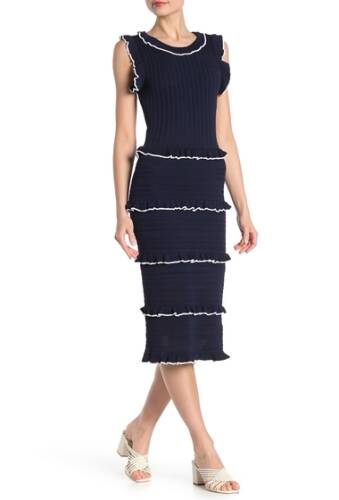 Imbracaminte femei alexia admor ruffle stripe crochet knit midi dress navy