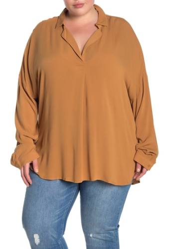 Imbracaminte femei all in favor spread collar woven shirt plus size brown suga