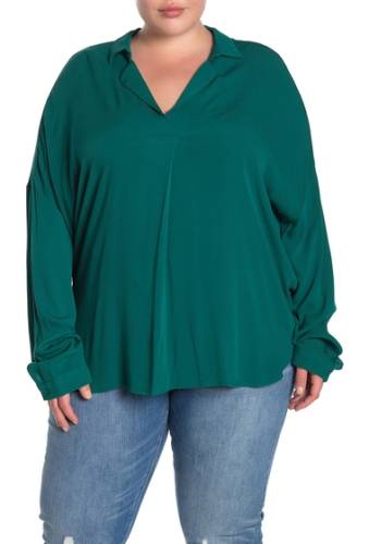 Imbracaminte femei all in favor spread collar woven shirt plus size green