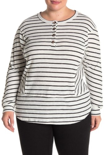 Imbracaminte femei all in favor striped knit long sleeve t-shirt plus size ivory-blk