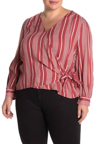 Imbracaminte femei all in favor striped wrap front blouse plus size rose-taupe