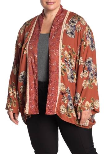 Imbracaminte femei angie border floral print short kimono plus size brick