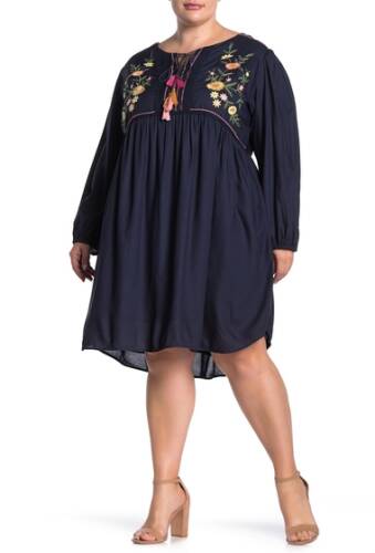 Imbracaminte femei angie embroidered tie front shift dress plus size navy